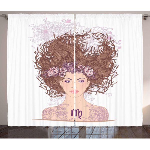 Abakuhaus Segno Zodiacale Vergine Tenda Rustica, Floral Young Girl, Tende Universali Per Soggiorno Con Passanti E Ganci, 280 X 175 Cm, Multicolore-image