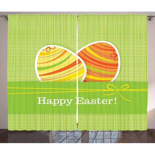 Abakuhaus Pasqua Tenda Rustica, Uova A Strisce, Camera Da Letto Tenda Con Passanti E Ganci, 280 X 175 Cm, Multicolore-image