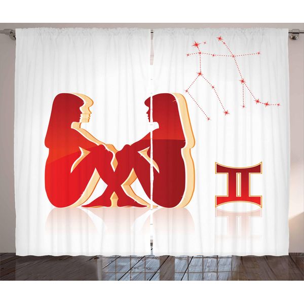 Abakuhaus Segno Zodiacale Gemelli Tenda Rustica, Donne E Stelle, Soggiorno Tenda Universale Con Passanti E Ganci, 280 X 175 Cm, Vermiglio E Pesca Chiaro-image