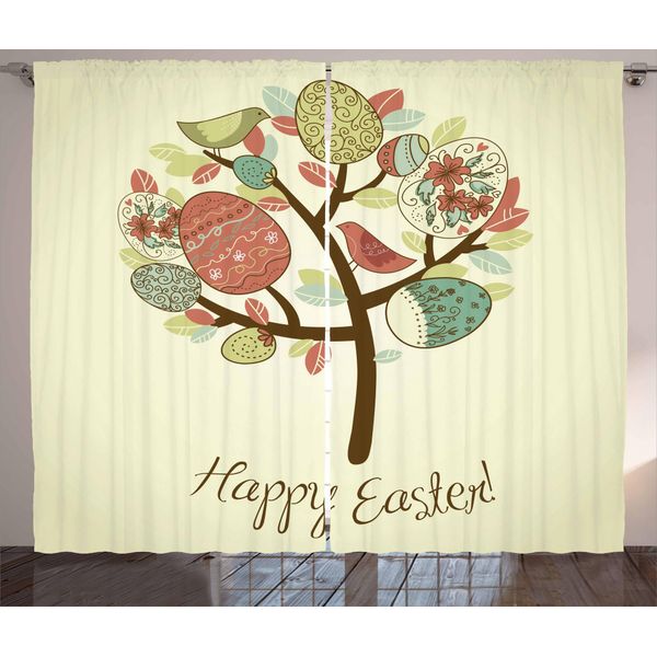 Abakuhaus Tenda Rustica Pasquale, Foglie Primaverili Vintage, Tenda Con Nastro Arricciato Per Camera Da Letto Con Passanti E Ganci, 280 X 175 Cm, Multicolore-image