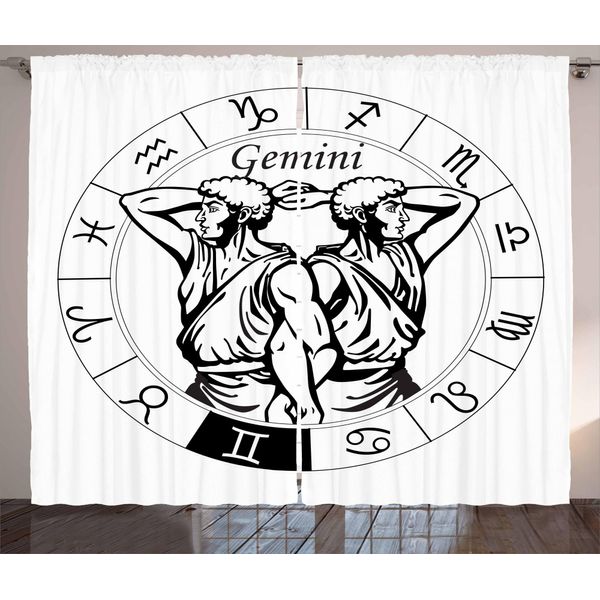 Abakuhaus Segno Zodiacale Gemelli Tenda Rustica, Maschio Greek Twins, Camera Da Letto Tenda Con Passanti E Ganci, 280 X 175 Cm, Bianco E Nero-image