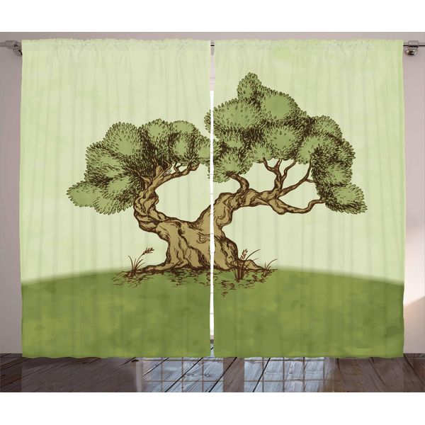 Abakuhaus Tenda Rustica, Spring Season Hills Olive, Tende Universali Per Soggiorno Con Passanti E Ganci, 280 X 175 Cm, Verde Chiaro Marrone Chiaro-image