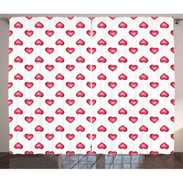 Abakuhaus Tenda Romantica Rustica, Cuori Con Pois, Tende Universali Per Soggiorno Con Passanti E Ganci, 280 X 175 Cm, Bianco E Corallo Scuro-image