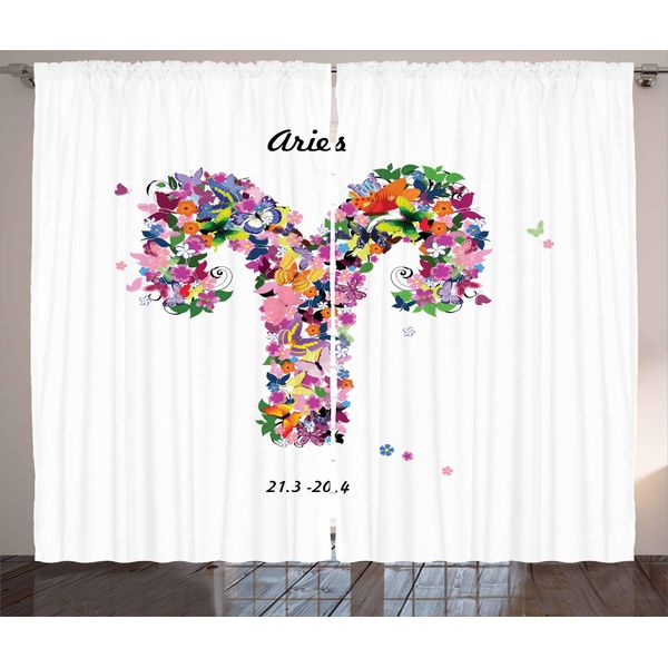 Abakuhaus Segno Zodiacale Ariete Tenda Rustica, Lively Butterfly Flora, Tende Universali Per Soggiorno Con Passanti E Ganci, 280 X 175 Cm, Multicolore-image