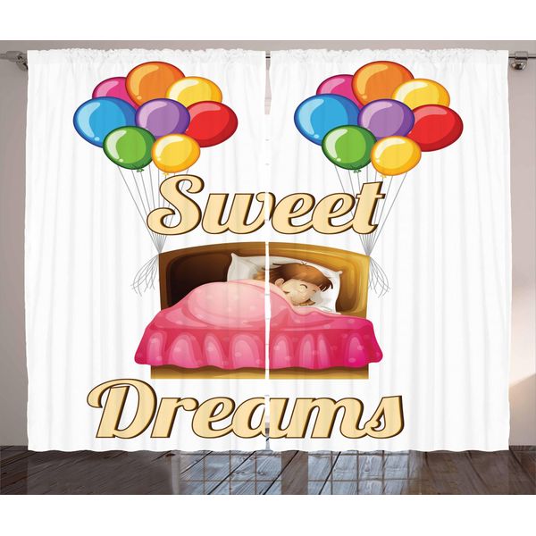 Abakuhaus Dolci Sogni Tenda Rustica, Ragazza Caricaturale Di Notte, Camera Da Letto Tenda Con Passanti E Ganci, 280 X 175 Cm, Multicolore-image