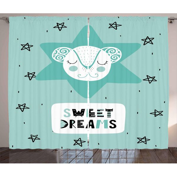 Abakuhaus Dolci Sogni Tenda Rustica, Topolino Stelle Nordic, Soggiorno Tenda Universale Con Passanti E Ganci, 280 X 175 Cm, Seafoam Bianco E Nero-image