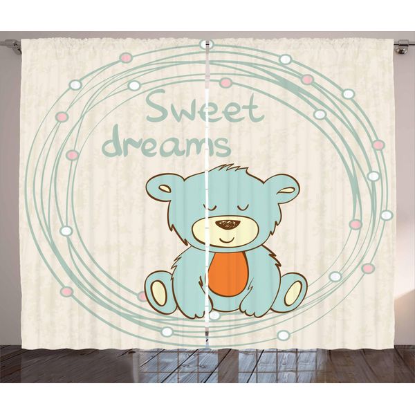 Abakuhaus Dolci Sogni Tenda Rustica, TeddybäR Schlaf, Soggiorno Nastro Universale Tende Con Passanti E Ganci, 280 X 175 Cm, Azzurro Colori Guscio D'uovo-image