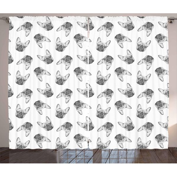 Abakuhaus Bulldog Tenda Rustica, Volti Monocromatici Disegnati, Tenda Con Passanti E Ganci Per Camera Da Letto, 280 X 175 Cm, Grigio Antracite Chiaro-image