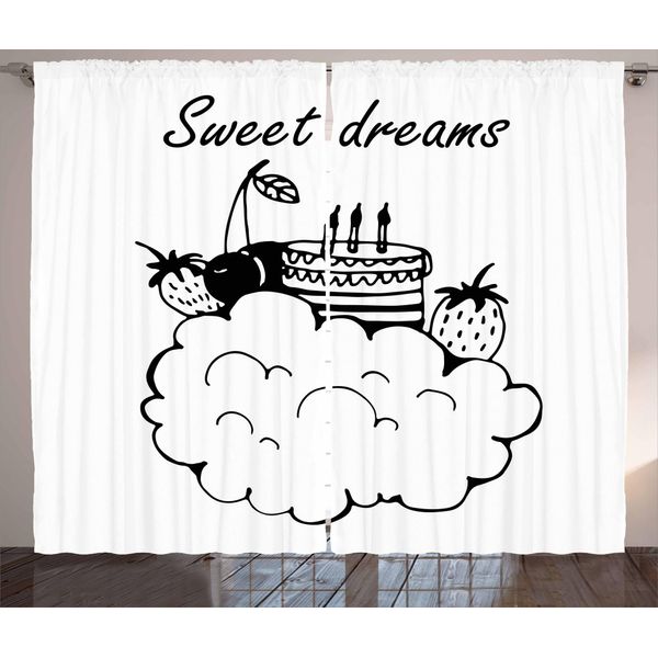 Abakuhaus Dolci Sogni Tenda Rustica, Tema Compleanno, Soggiorno Nastro Universale Tende Con Passanti E Ganci, 280 X 175 Cm, Bianco E Nero-image