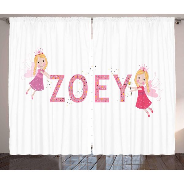 Abakuhaus Zoey Tenda Rustica, Nomi Femminili Per Neonati, Tenda Con Passanti E Ganci Per Camera Da Letto, 280 X 175 Cm, Multicolore-image