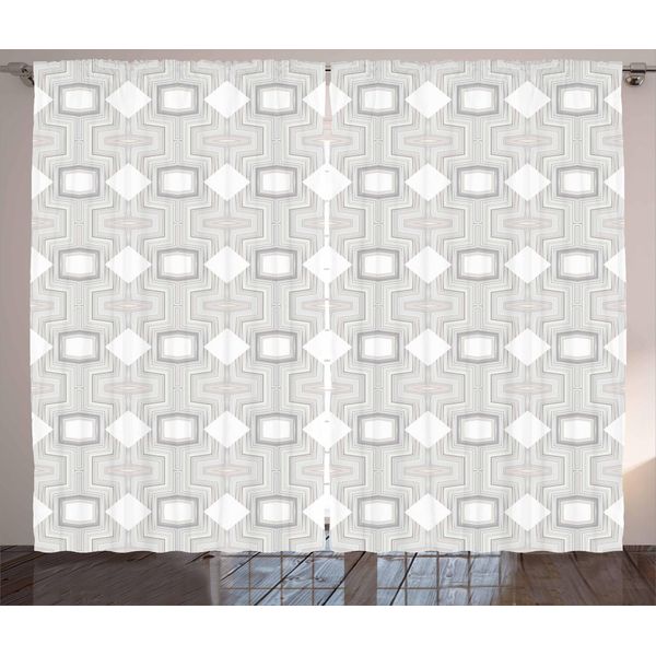 Abakuhaus Tenda Astratta Rustica, Geometrica Moderna, Tenda Universale Per Soggiorno Con Passanti E Ganci, 280 X 175 Cm, Grigio Beige E Bianco-image