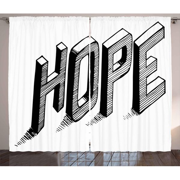 Abakuhaus Hoffen Tenda Rustica, Sketch Lettere Con Linee, Soggiorno Nastro Universale Tende Con Passanti E Ganci, 280 X 175 Cm, Bianco E Nero-image