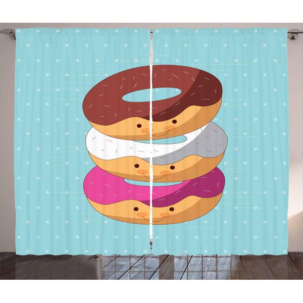 Abakuhaus Tenda Rustica Anime, Kawaii Cartoon Ciambelle, Tende Universali Per Soggiorno Con Passanti E Ganci, 280 X 175 Cm, Multicolore-image