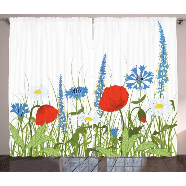Abakuhaus Primavera Tenda Rustica, Bloomed Mohnblu, Soggiorno Tenda Universale Con Passanti E Ganci, 280 X 175 Cm, Verde Mela Blu Azzurro-image