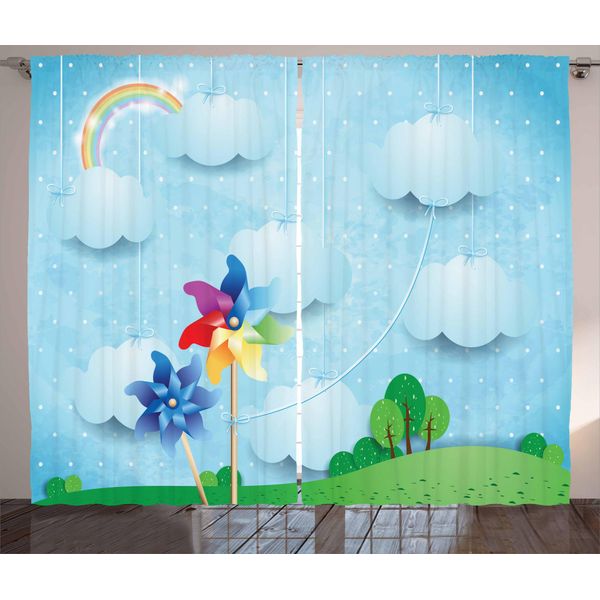 Abakuhaus Pinwheel Tenda Rustica, Nuvole Arcobaleno Alberi, Tenda Con Passanti E Ganci Per Camera Da Letto, 280 X 175 Cm, Multicolore-image