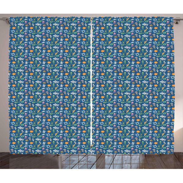 Abakuhaus Tenda Rustica, Alien Friends Astronaut, Tenda Con Passanti E Ganci Per Camera Da Letto, 280 X 175 Cm, Multicolore-image