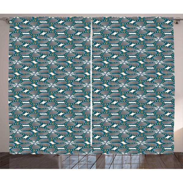Abakuhaus Pinwheel Tenda Rustica, Fiori Primaverili, Petali Di Fiori, Tenda Con Nastro Arricciato Per Camera Da Letto Con Passanti E Ganci, 280 X 175 Cm, Blu Petrolio Arancione-image