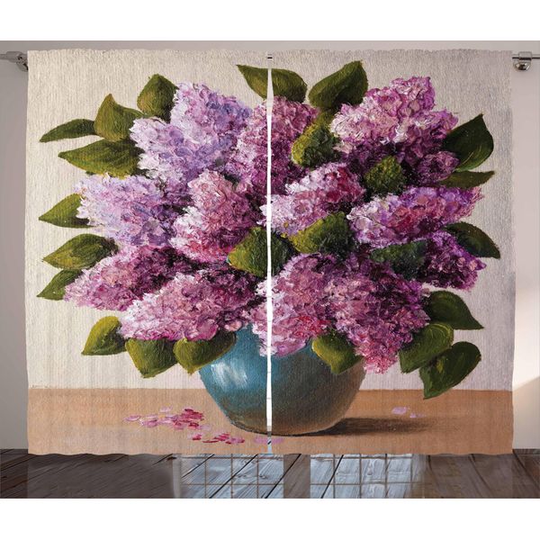 Abakuhaus Tenda Rustica Con Motivi Floreali, Bouquet Di Fiori Viola, Tenda Con Passanti E Ganci Per Camera Da Letto, 280 X 175 Cm, Multicolore-image