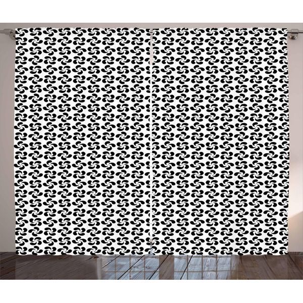 Abakuhaus Pinwheel Tenda Rustica, Motivo Floreale Monocromatico, Tenda Con Passanti E Ganci Per Camera Da Letto, 280 X 175 Cm, Bianco E Nero-image
