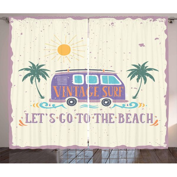 Abakuhaus Tenda Rustica Happy Camper, Parole Grunge Sulla Spiaggia, Tenda Con Passanti E Ganci Per Camera Da Letto, 280 X 175 Cm, Multicolore-image