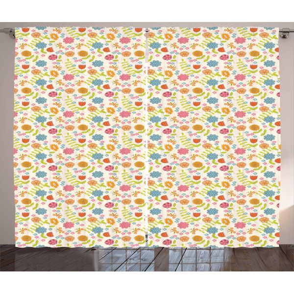 Abakuhaus Tenda Botanica Rustica, Allegro Tema Primaverile, Tende Universali Per Soggiorno Con Passanti E Ganci, 280 X 175 Cm, Multicolore-image