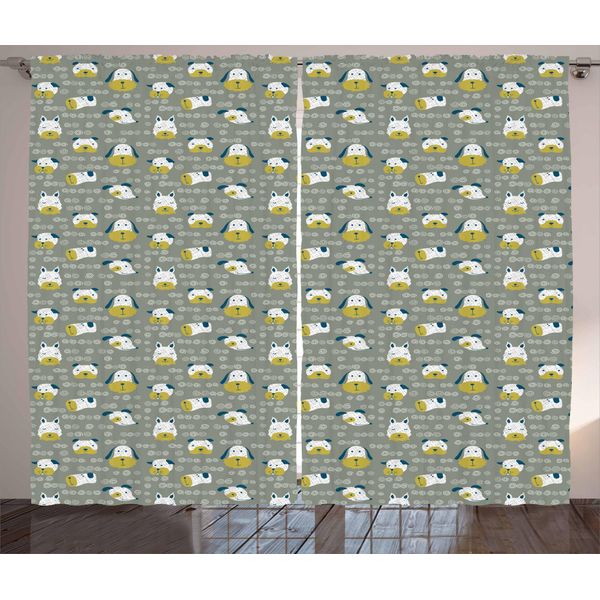 Abakuhaus Tenda Rustica Per Asilo Nido, Doodle Haus Animali Domestici, Tenda Con Passanti E Ganci Per Camera Da Letto, 280 X 175 Cm, Verde Salvia Blu-image