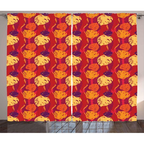 Abakuhaus Tenda Tropicale Rustica, Hawaii Foliage Silhouettes, Tenda Con Passanti E Ganci Per Camera Da Letto, 280 X 175 Cm, Multicolore-image