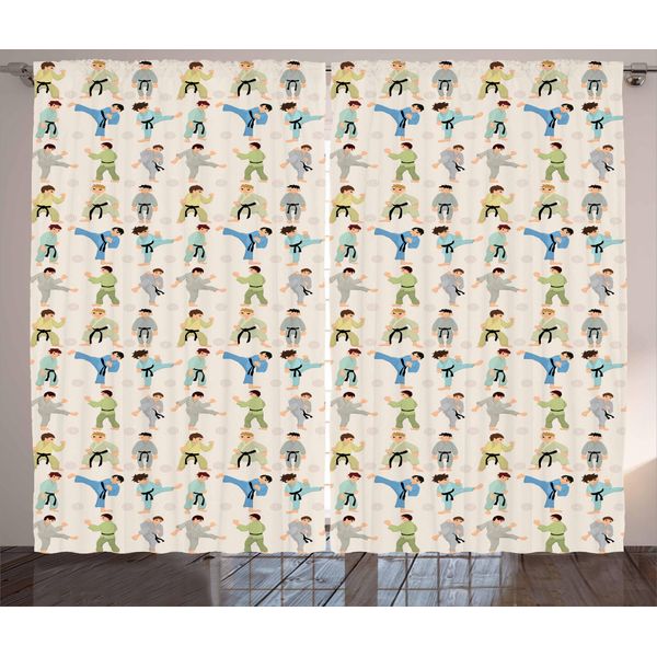 Abakuhaus Tenda Rustica, Cartoon Karate Kids, Tenda Con Passanti E Ganci Per Camera Da Letto, 280 X 175 Cm, Multicolore-image