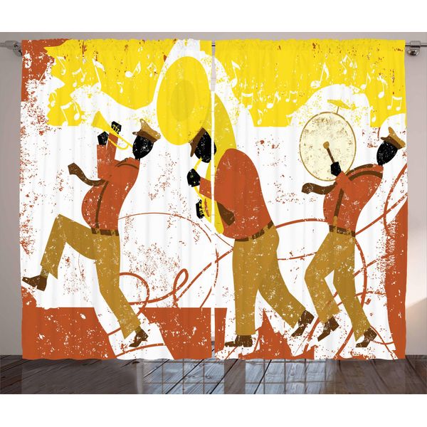 Abakuhaus Musica Tenda Rustica, Street Band Con Tromba, Tenda Con Passanti E Ganci Per Camera Da Letto, 280 X 175 Cm, Marrone Chiaro Cannella-image