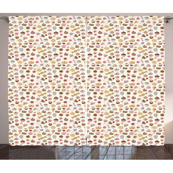 Abakuhaus Dessert Tenda Rustica, Vari Dolciumi, Camera Da Letto Tenda Con Passanti E Ganci, 280 X 175 Cm, Multicolore-image
