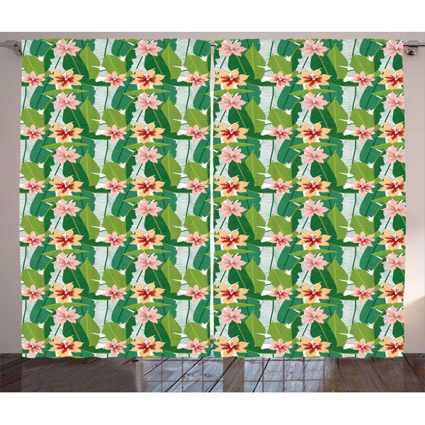 Abakuhaus Tenda Rustica Con Motivi Floreali, Botanica Esotica Hawaiana, Tende Universali Per Soggiorno Con Passanti E Ganci, 280 X 175 Cm, Multicolore-image