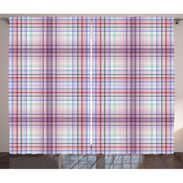 Abakuhaus Tenda Rustica A Quadri, Disegno Folcloristico Irlandese, Tenda Con Passanti E Ganci Per Camera Da Letto, 280 X 175 Cm, Viola Blu Turchese-image