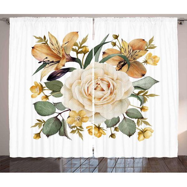 Abakuhaus Tenda Rustica Rosa, Bouquet Da Sposa Romantico, Tenda Con Passanti E Ganci Per Camera Da Letto, 280 X 175 Cm, Arancione Pallido Crema Verde-image