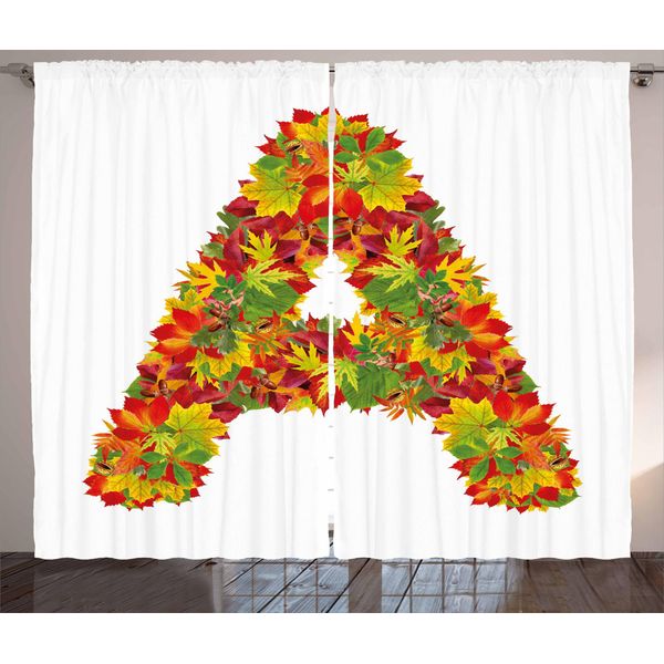 Abakuhaus Lettera A Tenda Rustica, Autumn Themed Kapital, Tenda Con Passanti E Ganci Per Camera Da Letto, 280 X 175 Cm, Giallo Vermiglio Verde-image