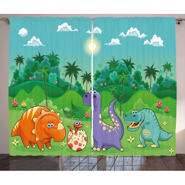 Abakuhaus Tenda Rustica Per Asilo, Divertente Caricatura Di Dinosauro, Tenda Con Passanti E Ganci Per Camera Da Letto, 280 X 175 Cm, Multicolore-image