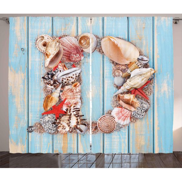 Abakuhaus Lettera D Tenda Rustica, Alfabeto A Tema Marino, Tende Universali Per Soggiorno Con Passanti E Ganci, 280 X 175 Cm, Corallo Scuro Azzurro-image
