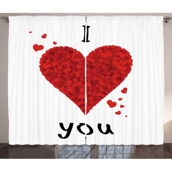 Abakuhaus Ti Amo Tenda Rustica, Bouquet Di Fiori D'amore, Cuore, Camera Da Letto Tenda Con Passanti E Ganci, 280 X 175 Cm, Bianco Rosso-image