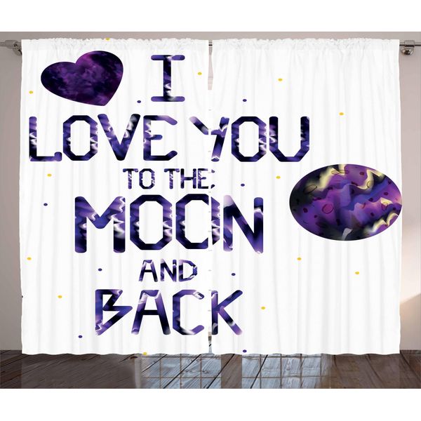 Abakuhaus Ti Amo Tenda Rustica, Universo Luna Cuore, Soggiorno Tenda Universale Con Passanti E Ganci, 280 X 175 Cm, Viola Scuro-image