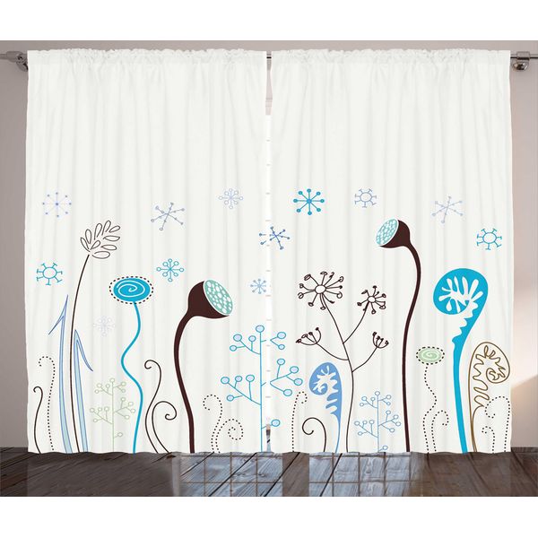 Abakuhaus Tenda Rustica Invernale, Fiori Di Stagione, Soggiorno Tenda Universale Con Passanti E Ganci, 280 X 175 Cm, Marrone Bianco Blu-image