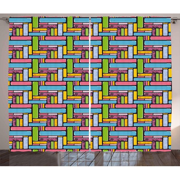 Abakuhaus Tenda Rustica Astratta, Stelle, Volute, Linee, Pois, Soggiorno, Nastro Universale, Tende Con Passanti E Ganci, 280 X 175 Cm, Multicolore-image