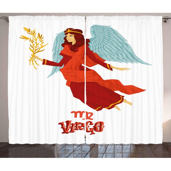 Abakuhaus Tenda Rustica Jungfrau, Donna Con Abito Alato, Tenda Con Passanti E Ganci Per Camera Da Letto, 280 X 175 Cm, Arancione Vermiglio Seafoam-image