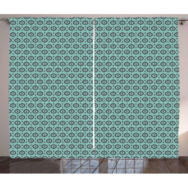 Abakuhaus Tenda Rustica Ikat, Pois Tradizionali, Tenda Con Passanti E Ganci Per Camera Da Letto, 280 X 175 Cm, Grigio Turchese-image