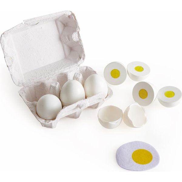 Hape Cartone Delle Uova 3 Uova Sode Con Guscio Facilmente Rimovibile E 3 Uova Fritte, Giocattolo Realistico In Legno Per L'apprendimento Dei Bambini A Partire Dai Tre Anni Di Età-image