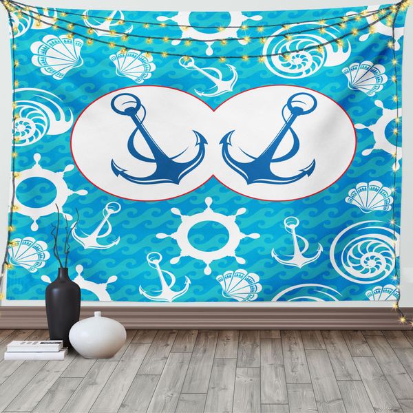 Abakuhaus Arazzo Nautico, Barca A Vela Nostalgica, Soggiorno Camera Da Letto Casa Arazzo In Raso Setoso, 200 X 150 Cm, Turchese Bianco Blu-image