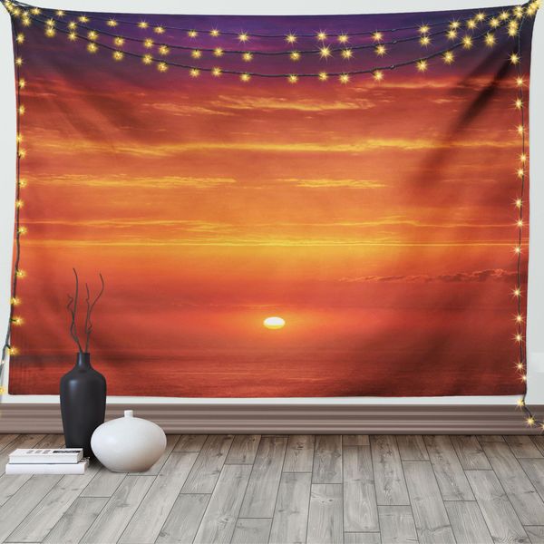 Abakuhaus Arazzo Naturale, Alba Sull'oceano, Soggiorno Camera Da Letto Casa Arazzo In Raso Setoso, 200 X 150 Cm, Arancione Viola Rosso-image