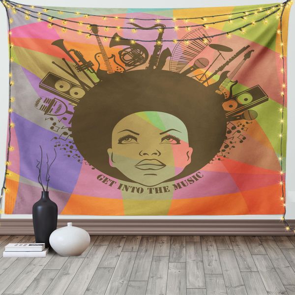 Abakuhaus Arazzo Musicale, Donna Afroamericana, Soggiorno Camera Da Letto Casa Arazzo In Raso Setoso, 200 X 150 Cm, Multicolore-image