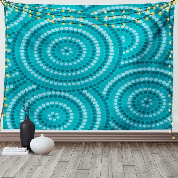 Abakuhaus Arazzo Teal, Riassunto Australian Dots, Soggiorno Camera Da Letto Telo Da Parete Arazzo In Raso Setoso, 150 X 100 Cm, Teal-image