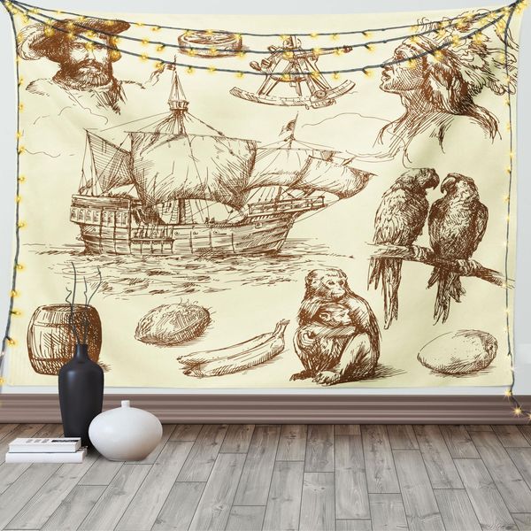 Abakuhaus Arazzo Nautico, Vecchia Nave Mercantile, Arazzo Per Soggiorno E Camera Da Letto Arazzo In Raso Setoso, 150 X 100 Cm, Giallo Chiaro Marrone-image