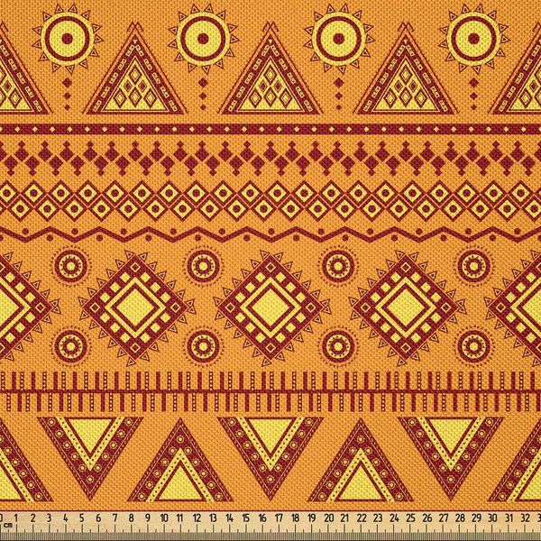Abakuhaus Tessuto In Raso Arancione Al Metro, Motivi Tribali Etnici, Ornamenti Aztechi, Cultura Indigena, 2 M (148 X 200 Cm), Arancione Pallido Bordeaux-image
