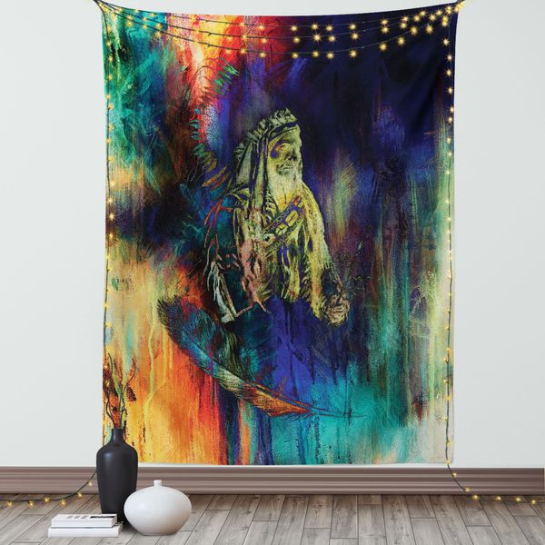 Abakuhaus Arazzo Tribale, Design Futuristico Grungy Dell'indigeno Americano Bull Con Effetto Variegato, Soggiorno Camera Da Letto Tessuto Da Parete In Raso Setoso, 100 X 150 Cm, Multicolore-image